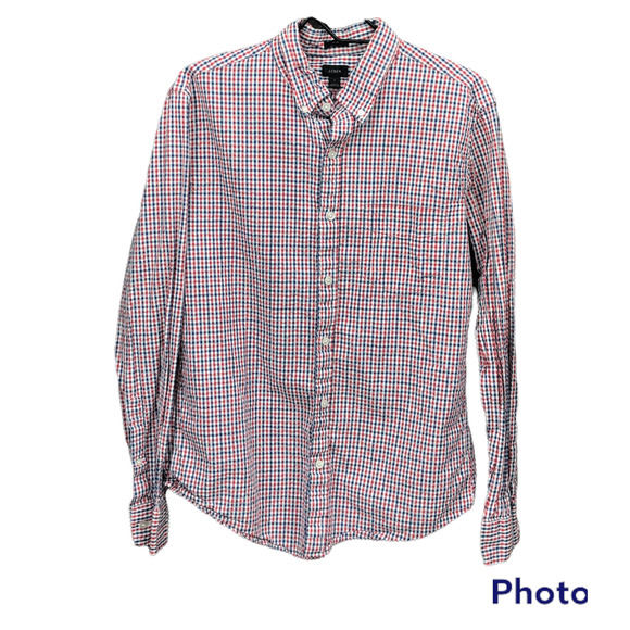 J. Crew Other - J Crew Men's Slim Fit Button Down Gingham Plaid Shirt Sz LG Red Blue 100% Cotton